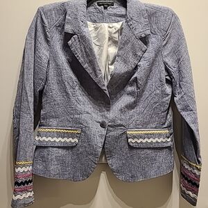 FOR CYNTHIA CHAMBRAY BLUE STAR PRINT LINEN PANT SUIT SZ. MEDIUM